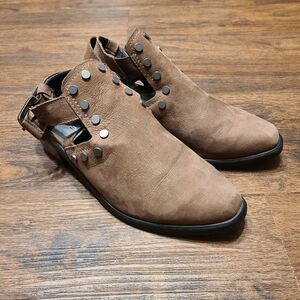 M4DE Alexa Mocha Cut Out Studded Leather Booties Shoes 8M